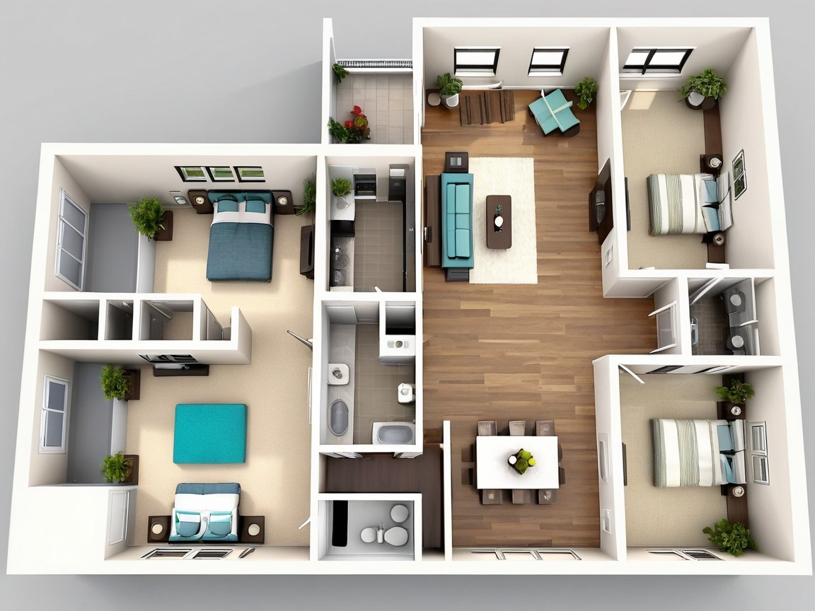 3D Floor Plan of a Modern Apartment Layout