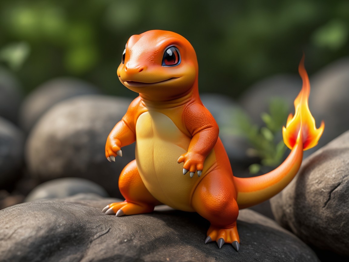 Cartoon Creature with Vibrant Colors on Rock Pile