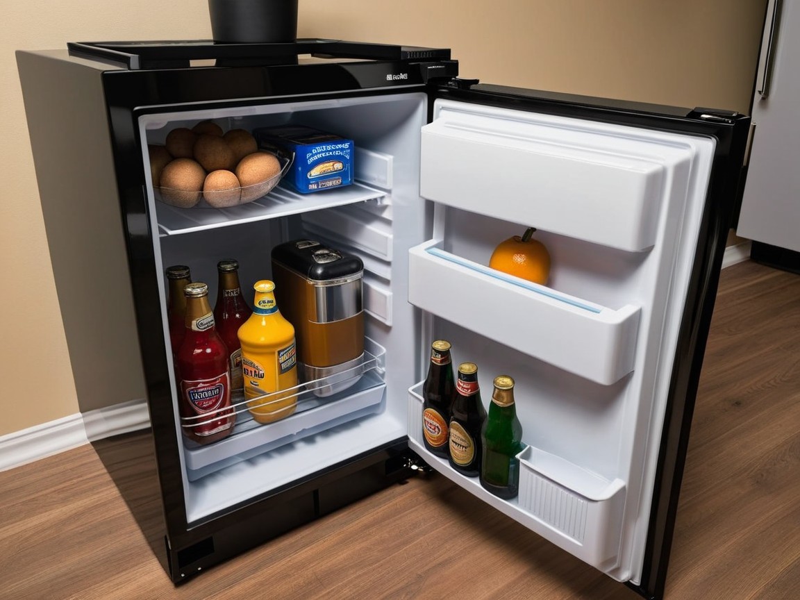 Black Compact Refrigerator with Organized Interior