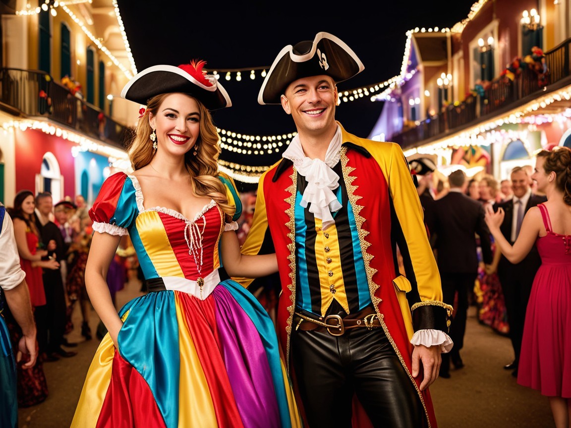 Vibrant Celebration with Colorful Costumes and Lights