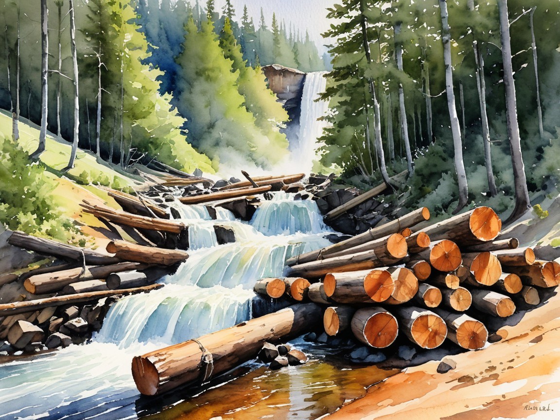 Cascading Waterfall in a Lush Green Landscape