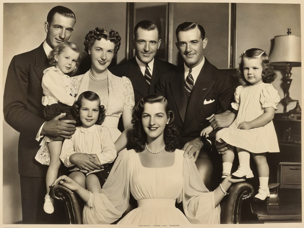 Classic Black-and-White Family Portrait in Studio Setting