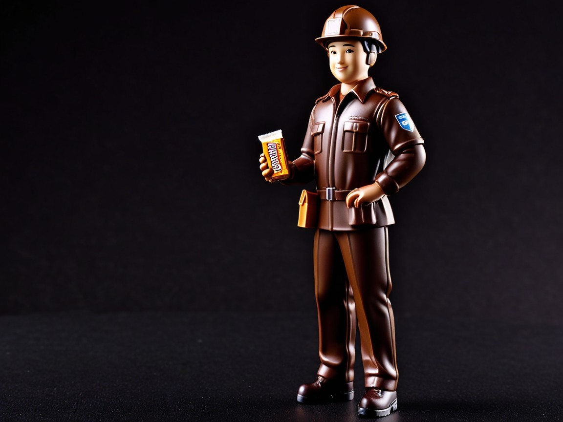 Policeman Toy Figure in Brown Uniform with Snack Bar