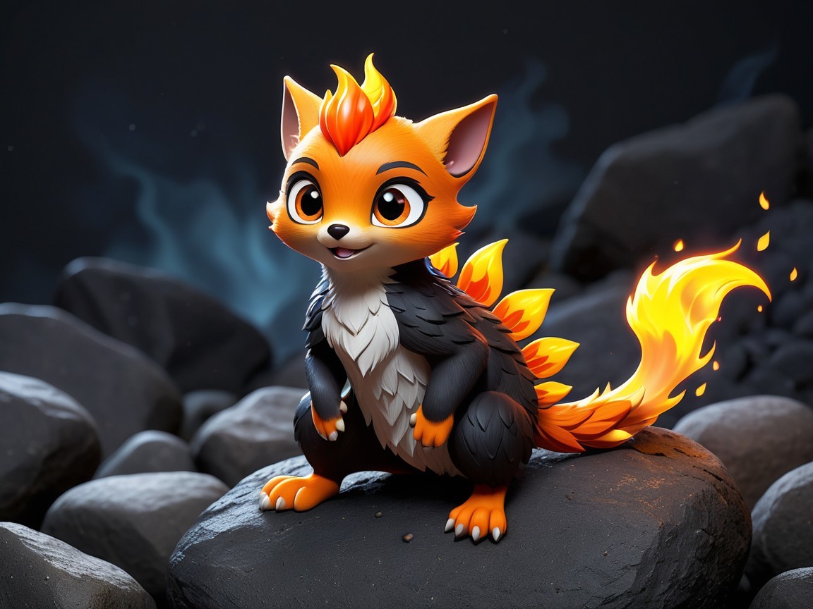 Cartoonish Fox-Like Creature on Rocky Surface