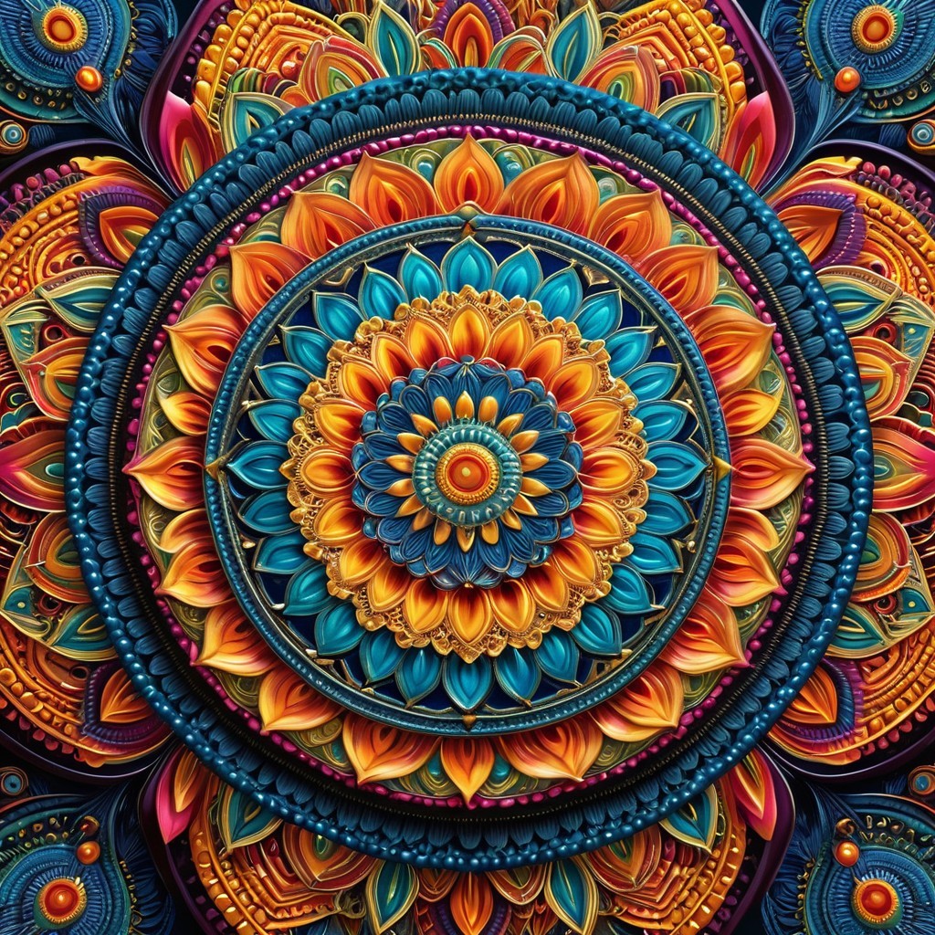 Vibrant Mandala with Floral Motifs and Rich Colors
