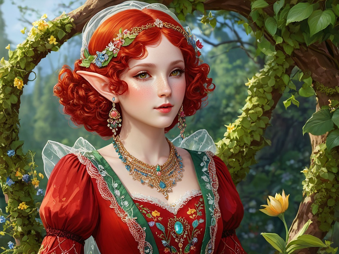 Detailed Half-Body Portrait of an Elf Woman
