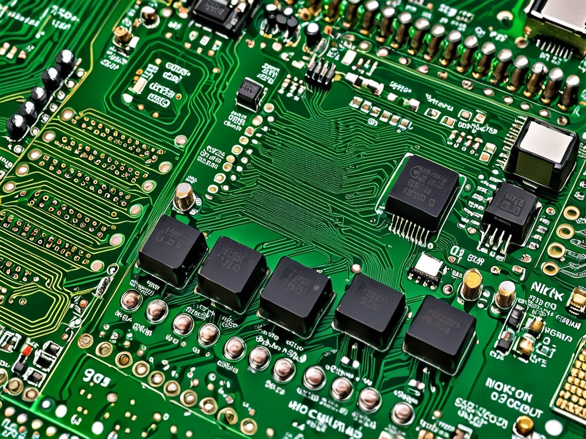 Close-up of a detailed green printed circuit board