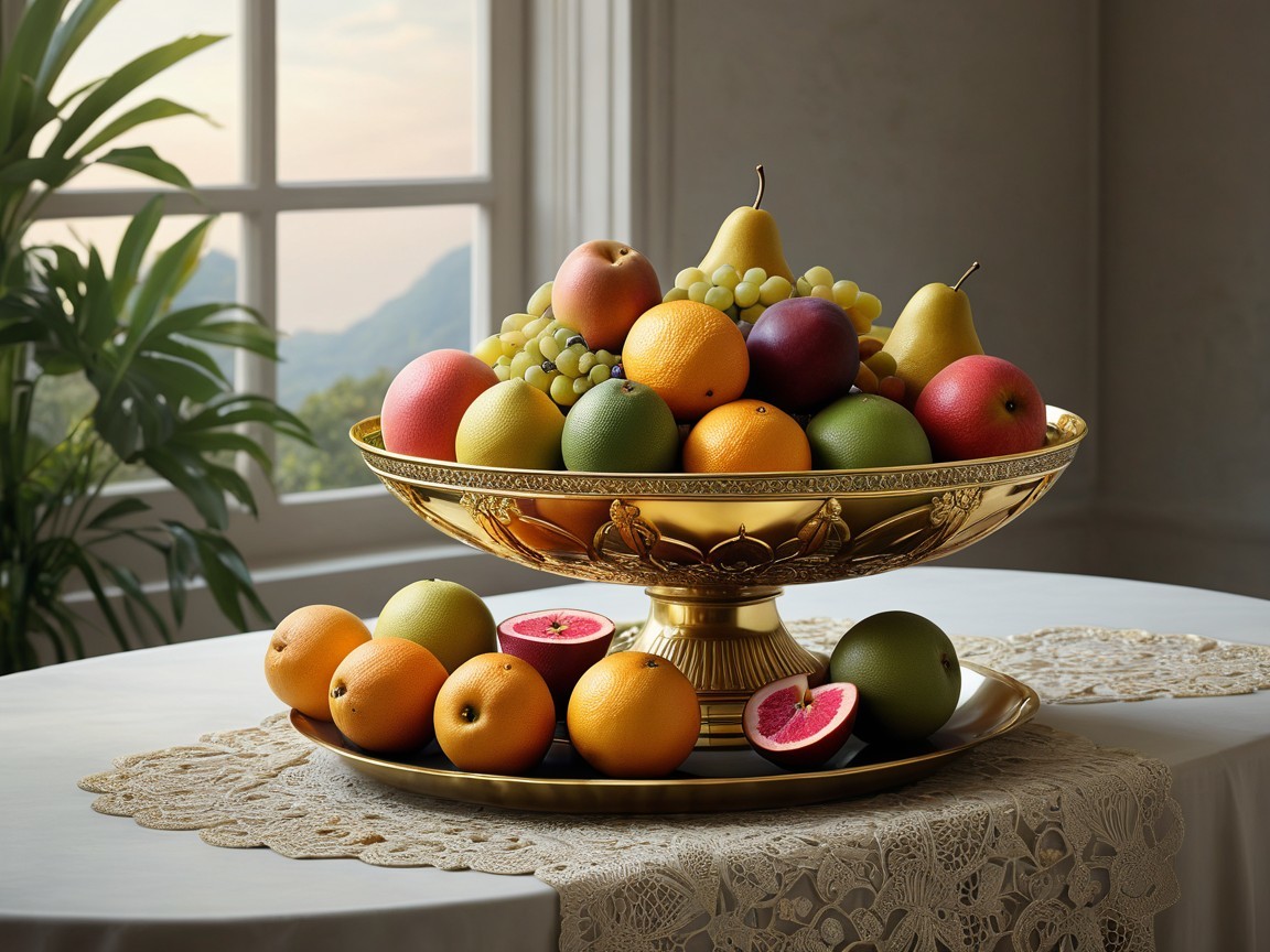 Lavish Fruit Bowl on Ornate Gold Serving Dish