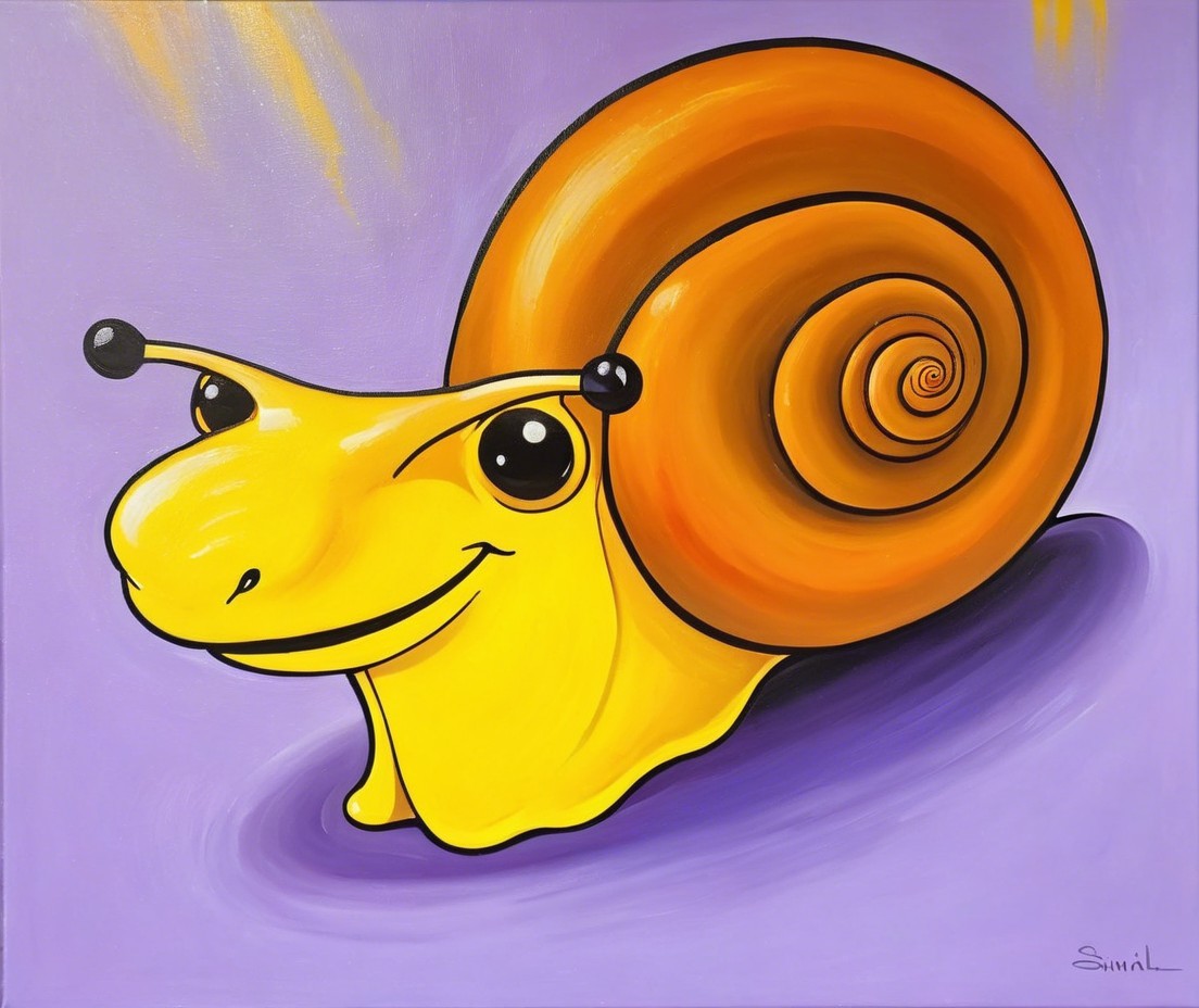 Whimsical Snail Painting on Purple Background