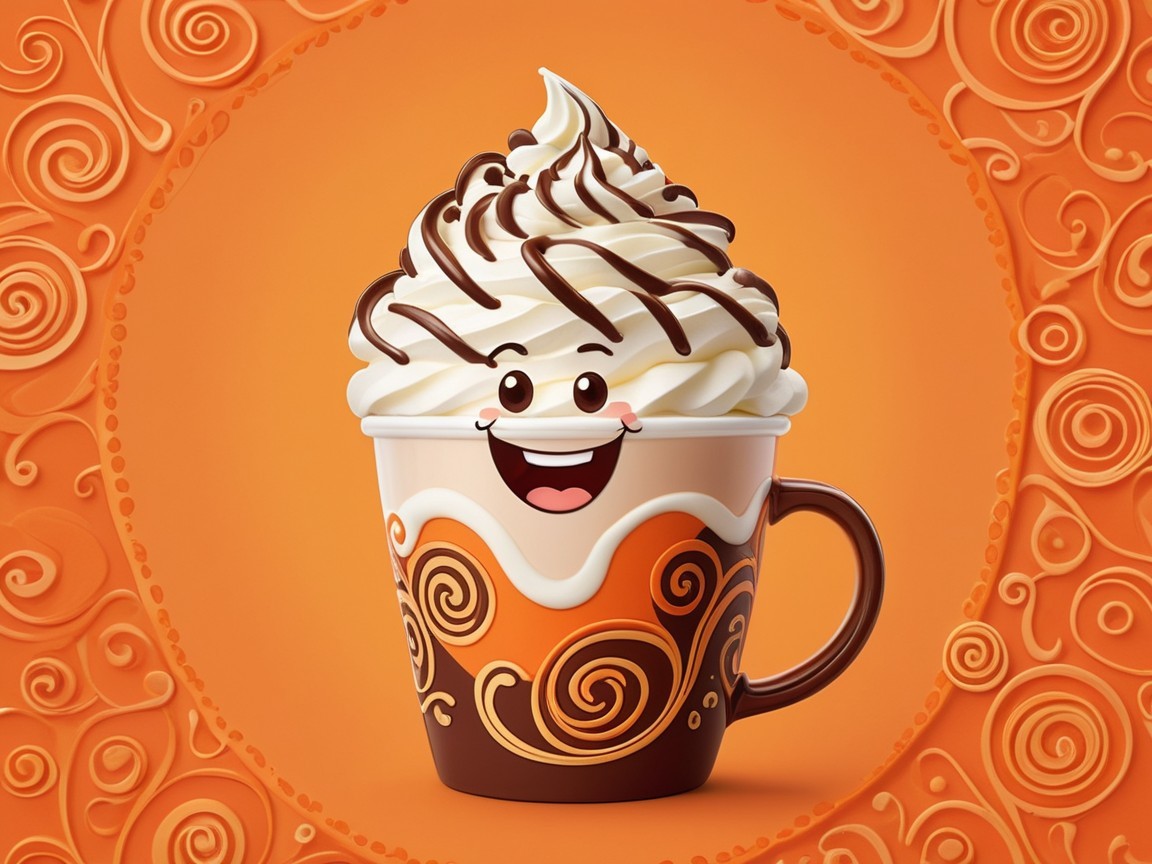 Whimsical Coffee Cup with Cream and Chocolate Drizzle
