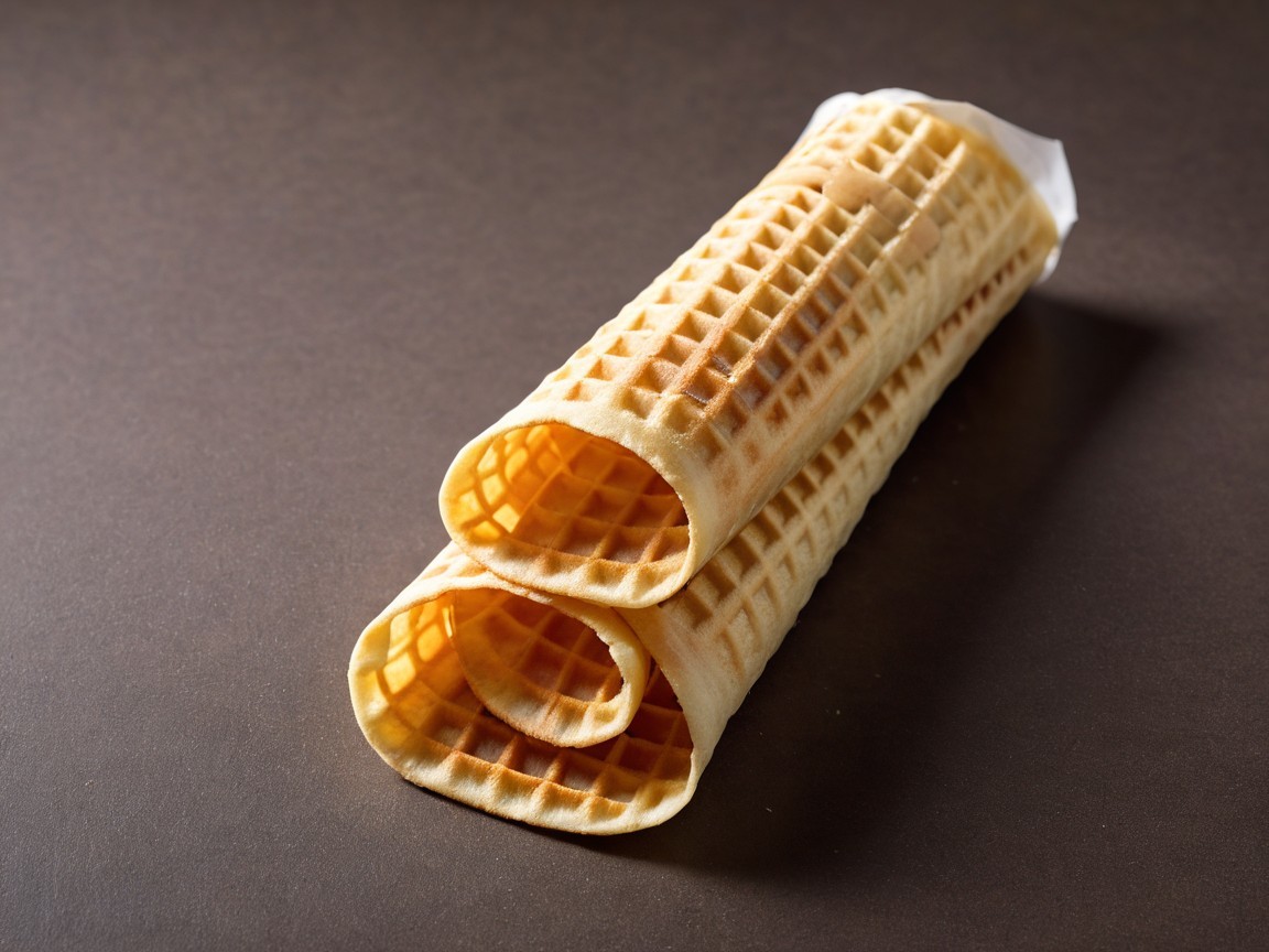 Stacked Golden Waffle Cones on Dark Surface