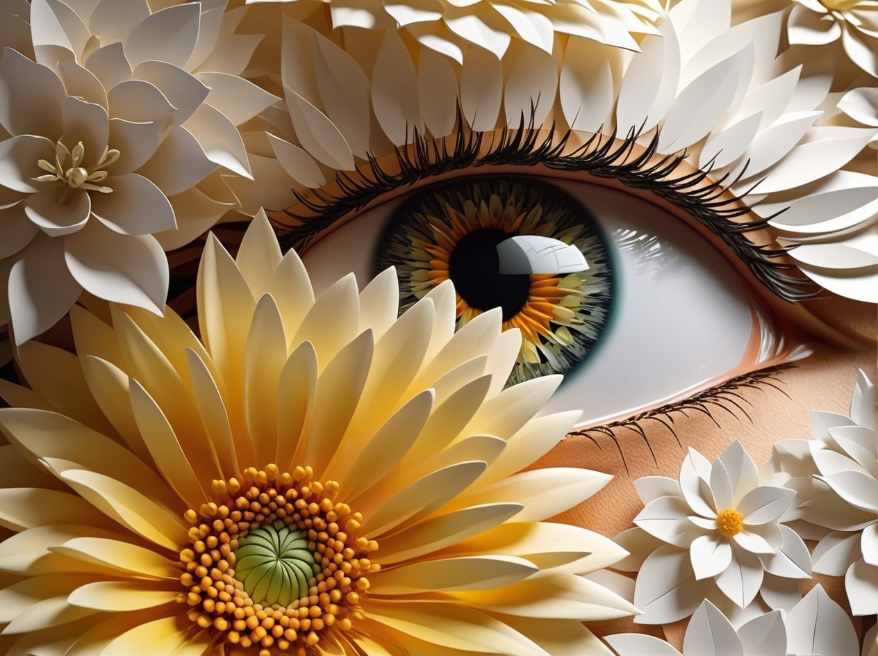 Hyperrealistic Eye Surrounded by Paper Flowers