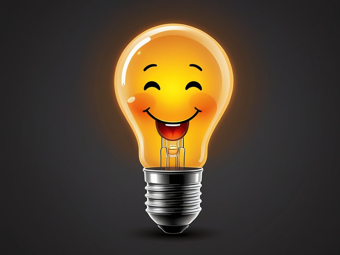 Cheerful Lightbulb with Playful Expression and Glow