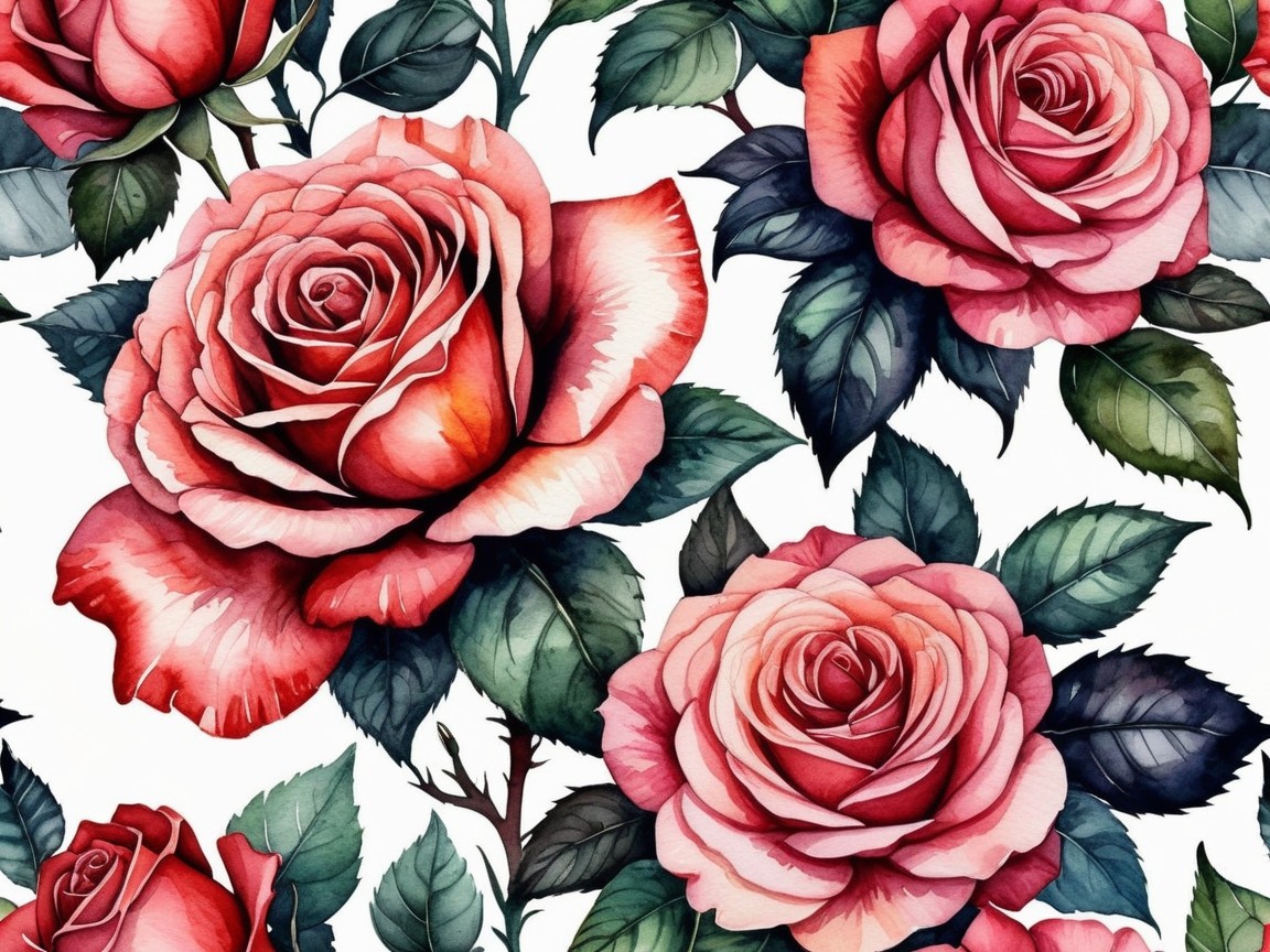 Vibrant Pattern of Pink Roses with Green Leaves