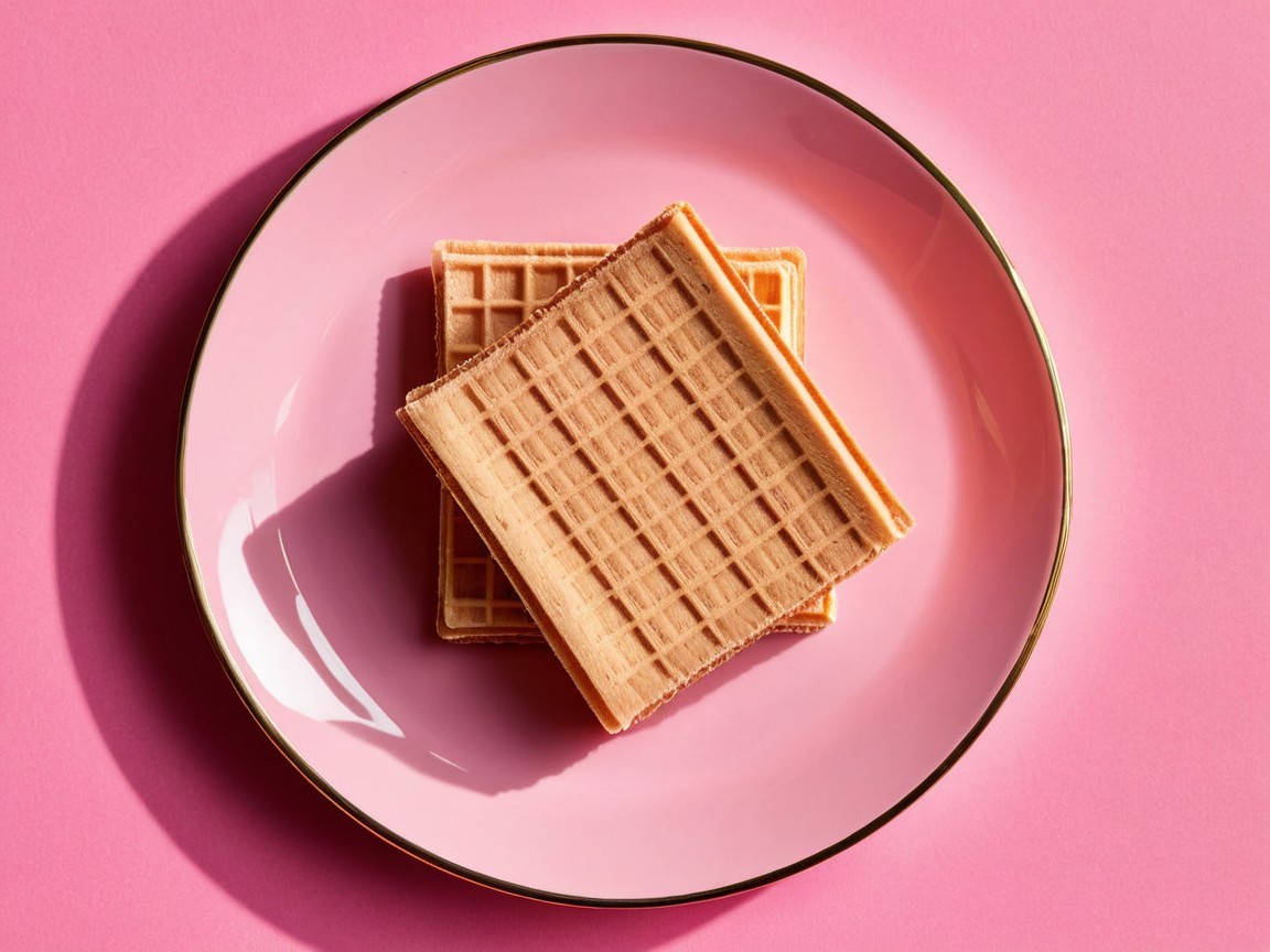 Pastel Pink Plate with Stacked Crisp Waffle Sheets