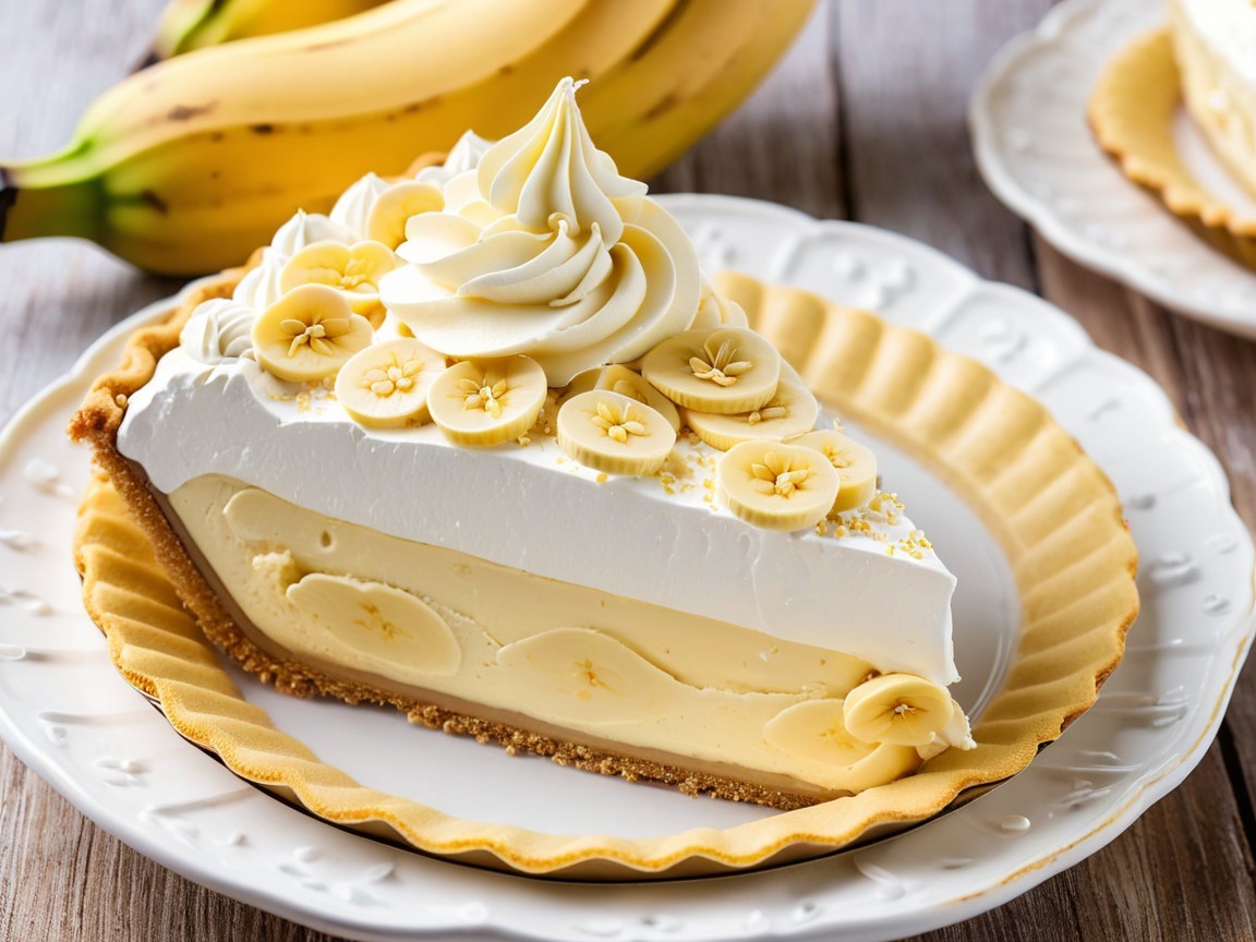 Creamy Banana Cream Pie with Whipped Cream and Bananas