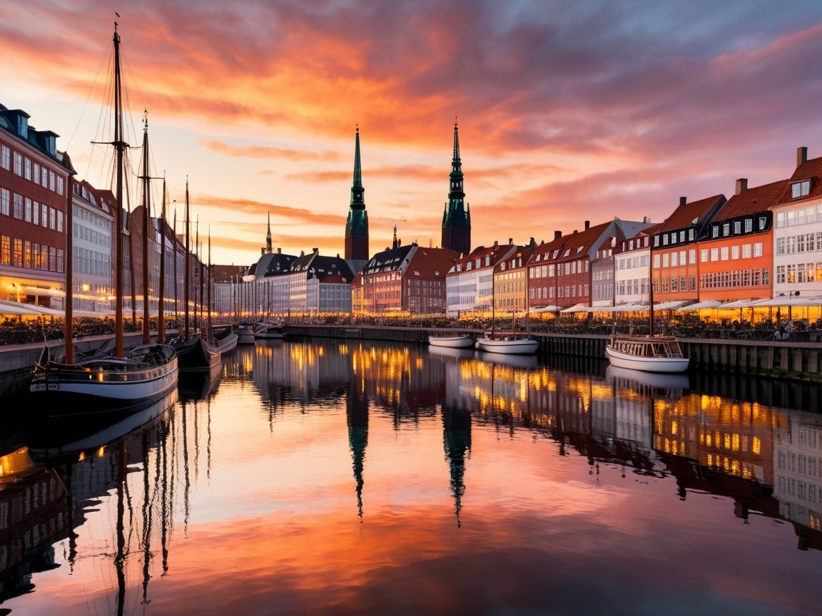 Copenhagen Waterfront at Sunset with Colorful Buildings