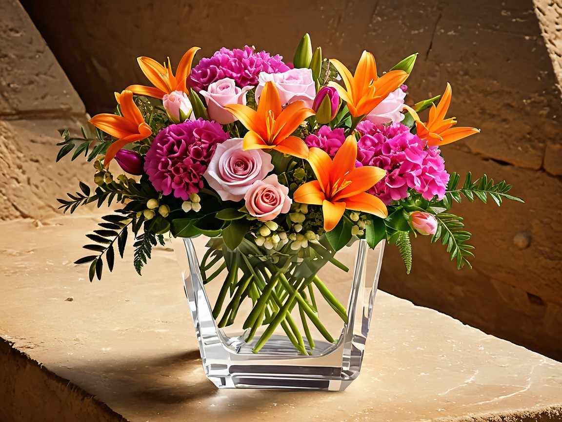 Vibrant Floral Arrangement in Clear Glass Vase