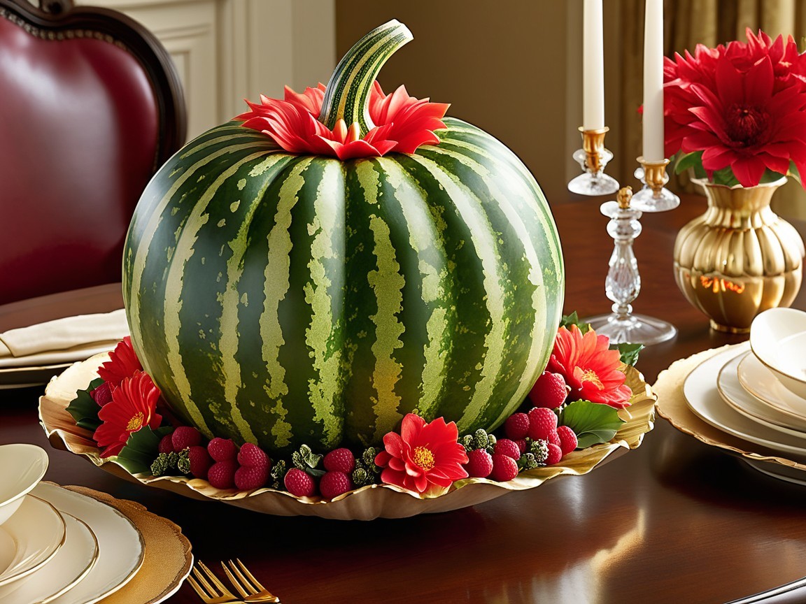 Elegant Watermelon Centerpiece with Floral Accents