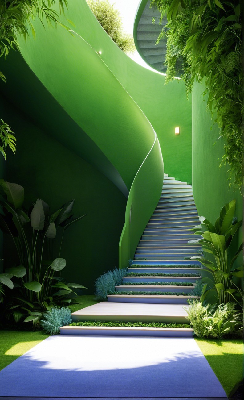 Spiraling Staircase in a Lush Green Environment