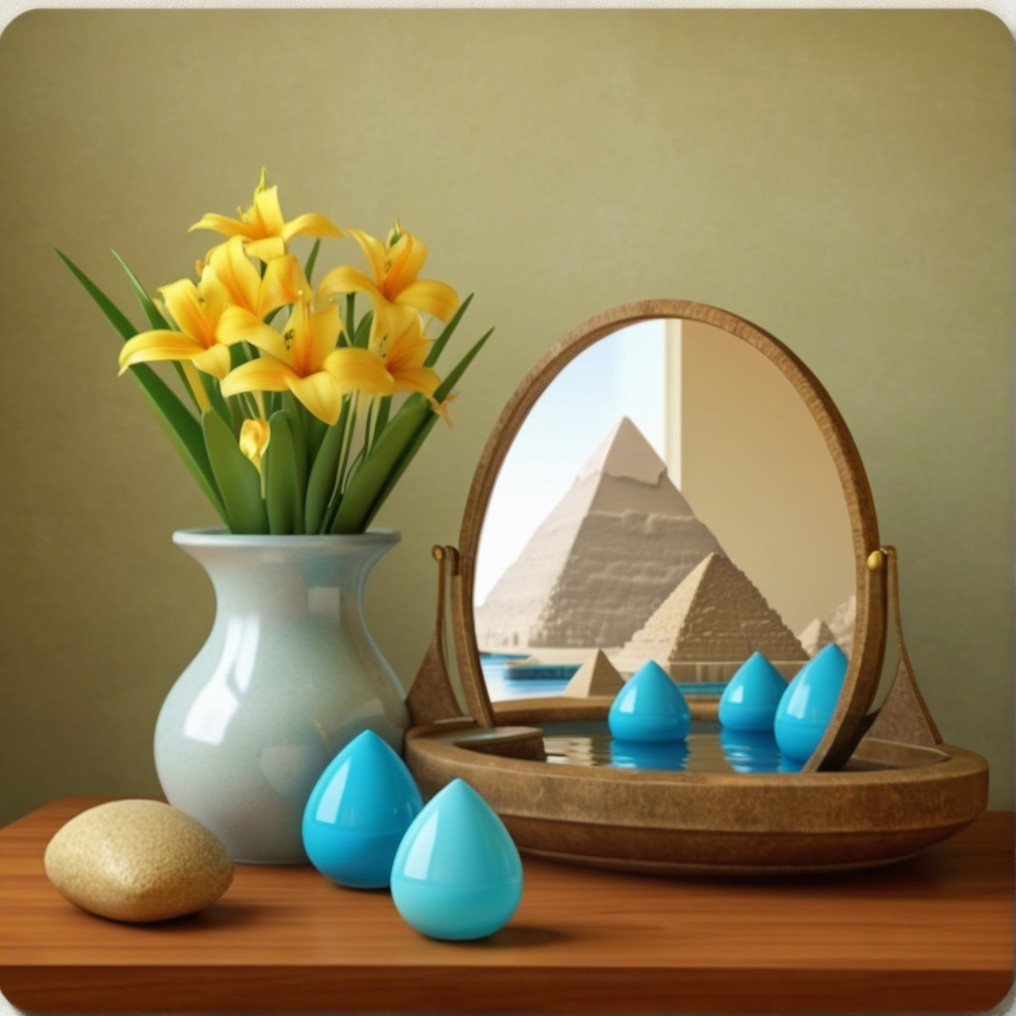 Still Life with Yellow Flowers and Pyramids Reflection
