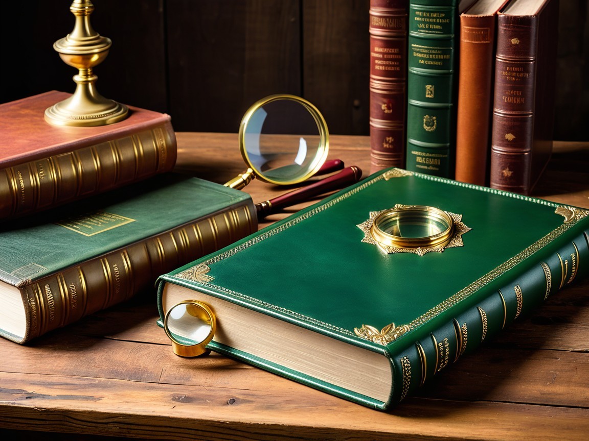 Elegant Green Book with Antique Accessories on Table