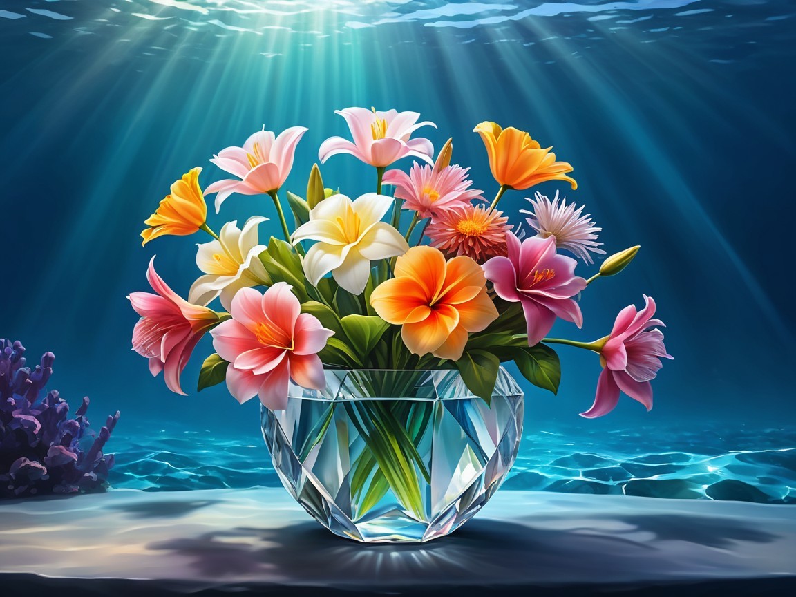 Vibrant Underwater Bouquet in Crystal Vase