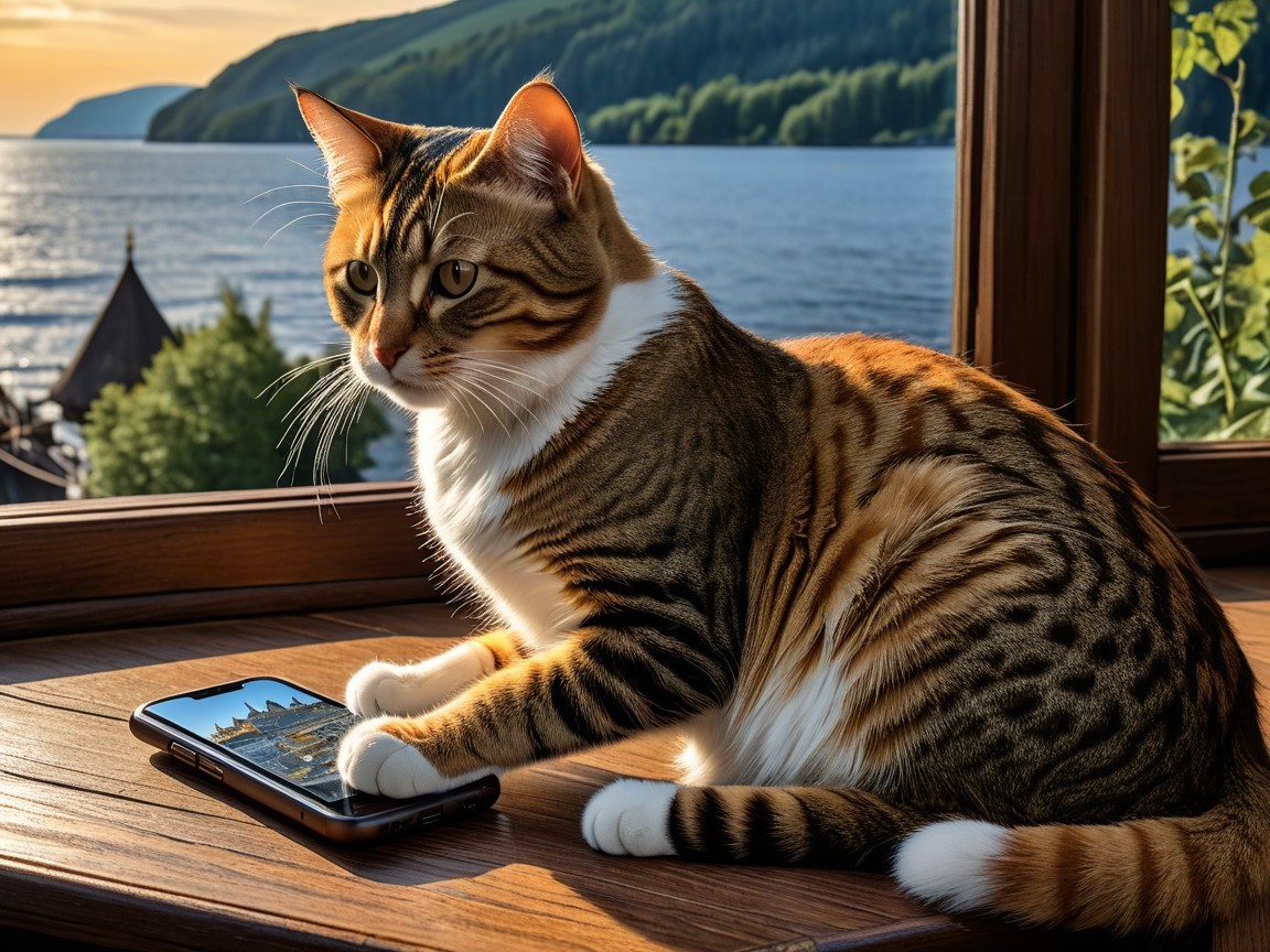 Tabby Cat Observing City View Through Window