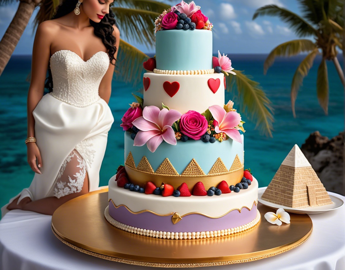 Three-Tier Wedding Cake with Tropical Backdrop