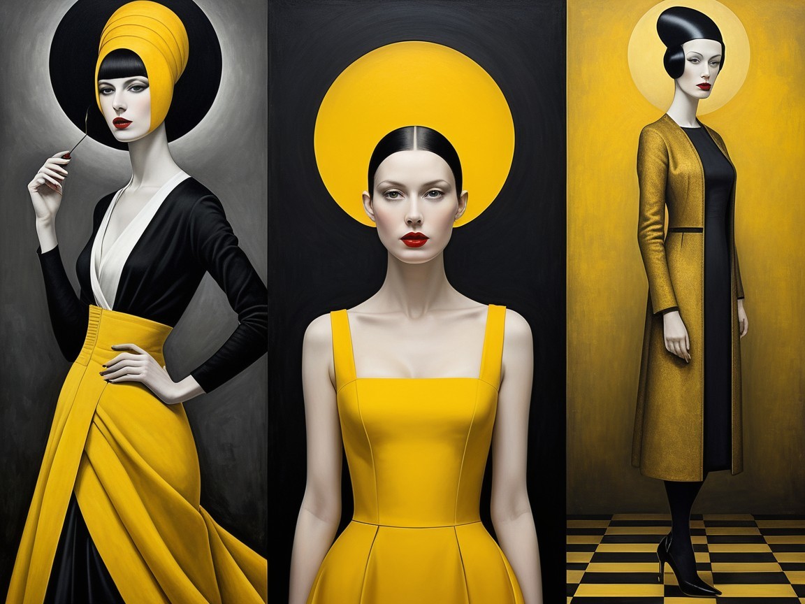 Three Women in Black and Yellow Color Palette