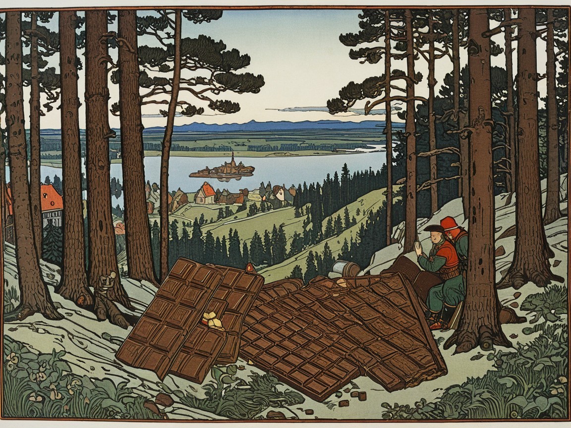 Woodland Scene with Pine Trees and Lake View