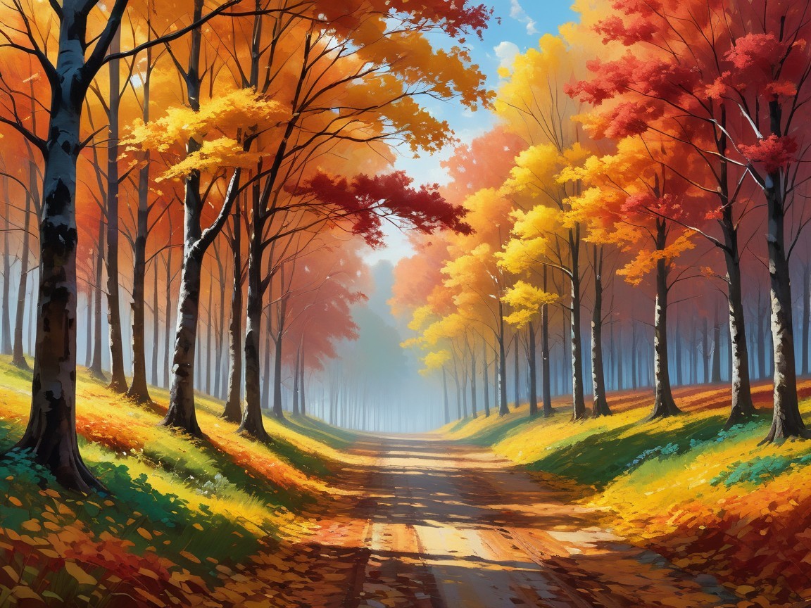 Autumn Forest Path with Vibrant Fall Colors