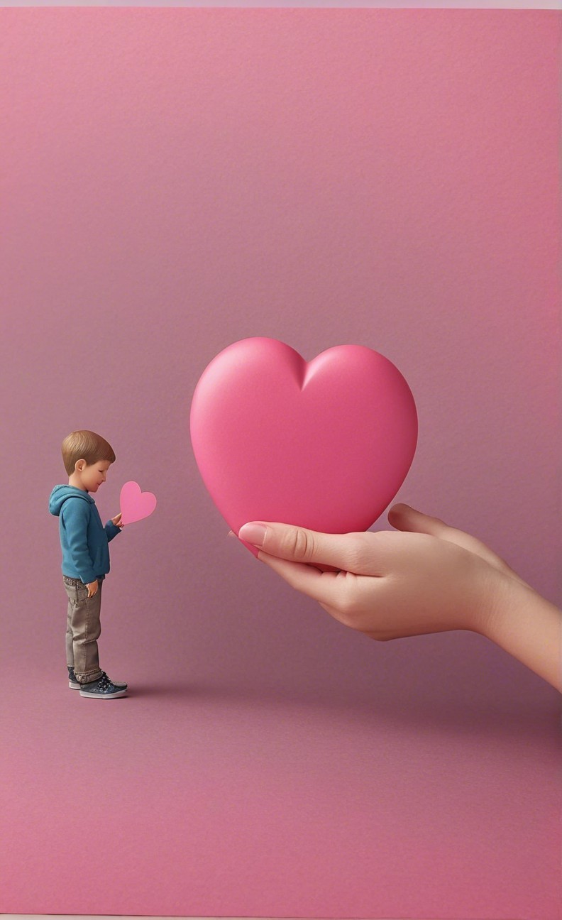 Young boy with hearts in a whimsical pink setting