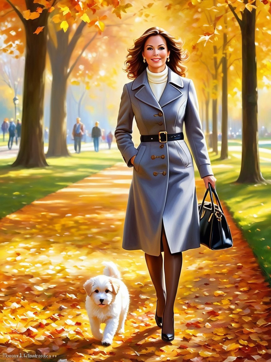 Digital Painting of Woman in Autumn Park Setting
