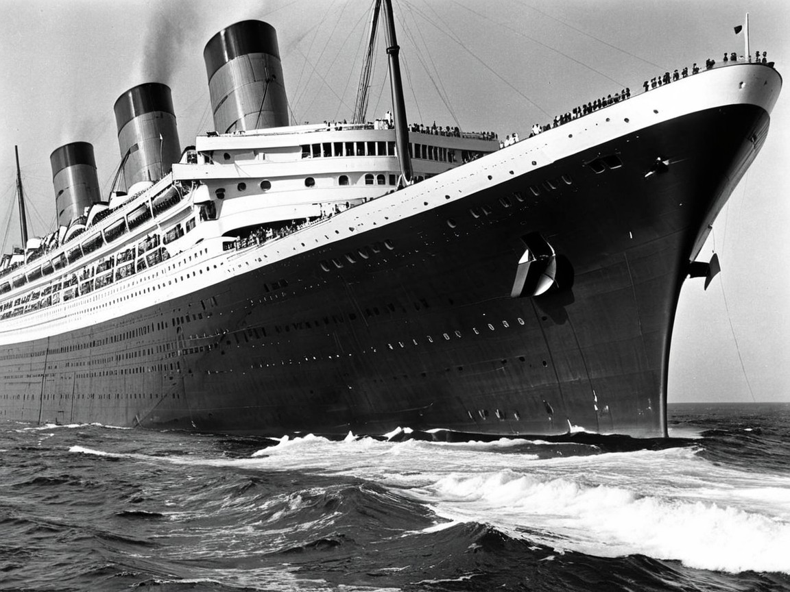 Majestic Ocean Liner in Motion on Choppy Waters