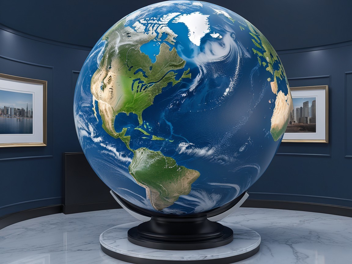 Three-Dimensional Globe of Earth's Continents and Oceans