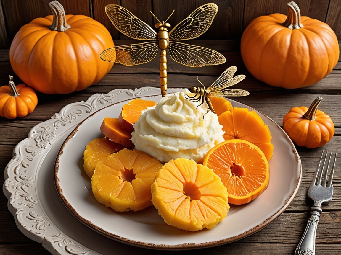 Decorative Plate with Mashed Potatoes and Fruits