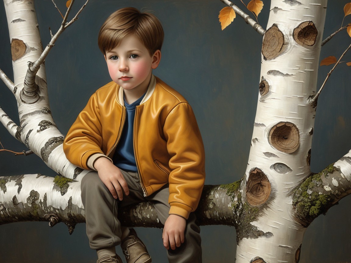 Photorealistic Oil Painting of a Young Boy in Nature