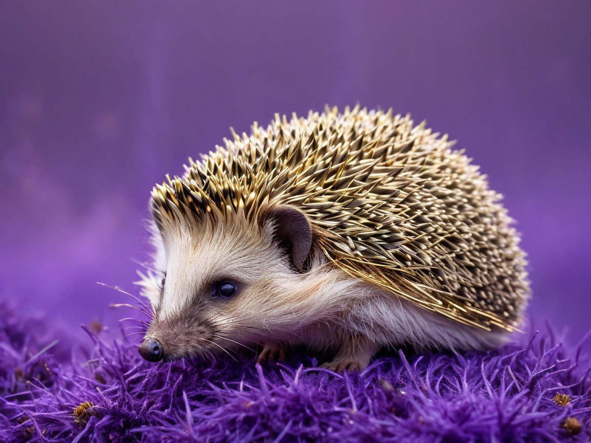 Hedgehog on Purple Background with Spines and Ears