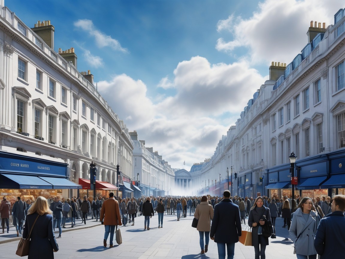 High-Angle View of a Busy London Street Scene