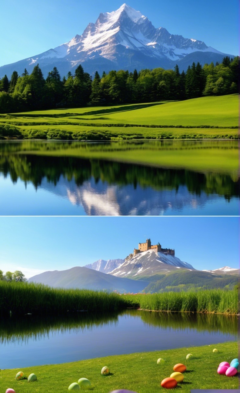 Snow-Capped Mountain and Castle by Serene Lake