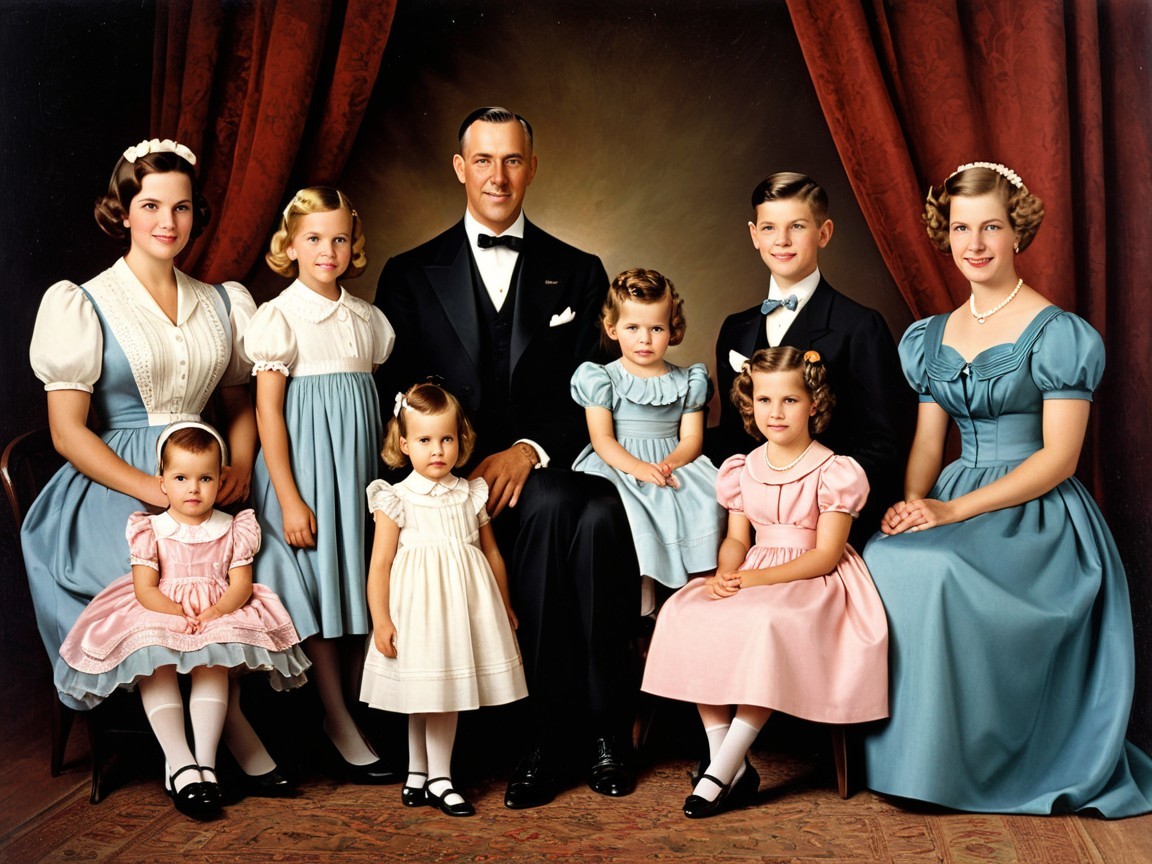 Formal Family Portrait with Elegant Attire and Backdrop