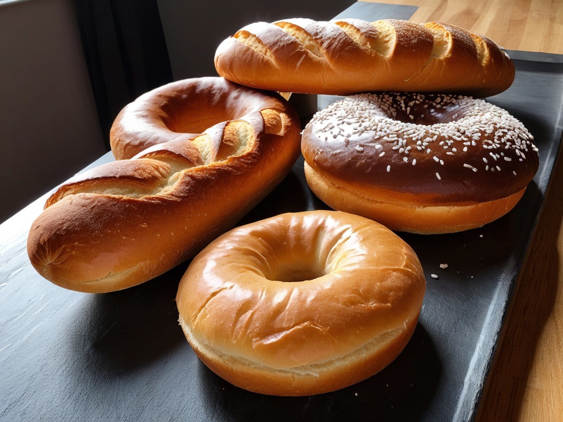 Assorted Freshly Baked Bread Rolls on Slate Tray