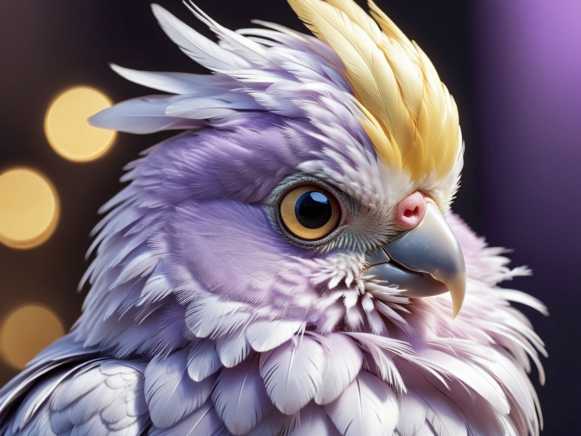 Close-up of a fantasy bird with lavender feathers