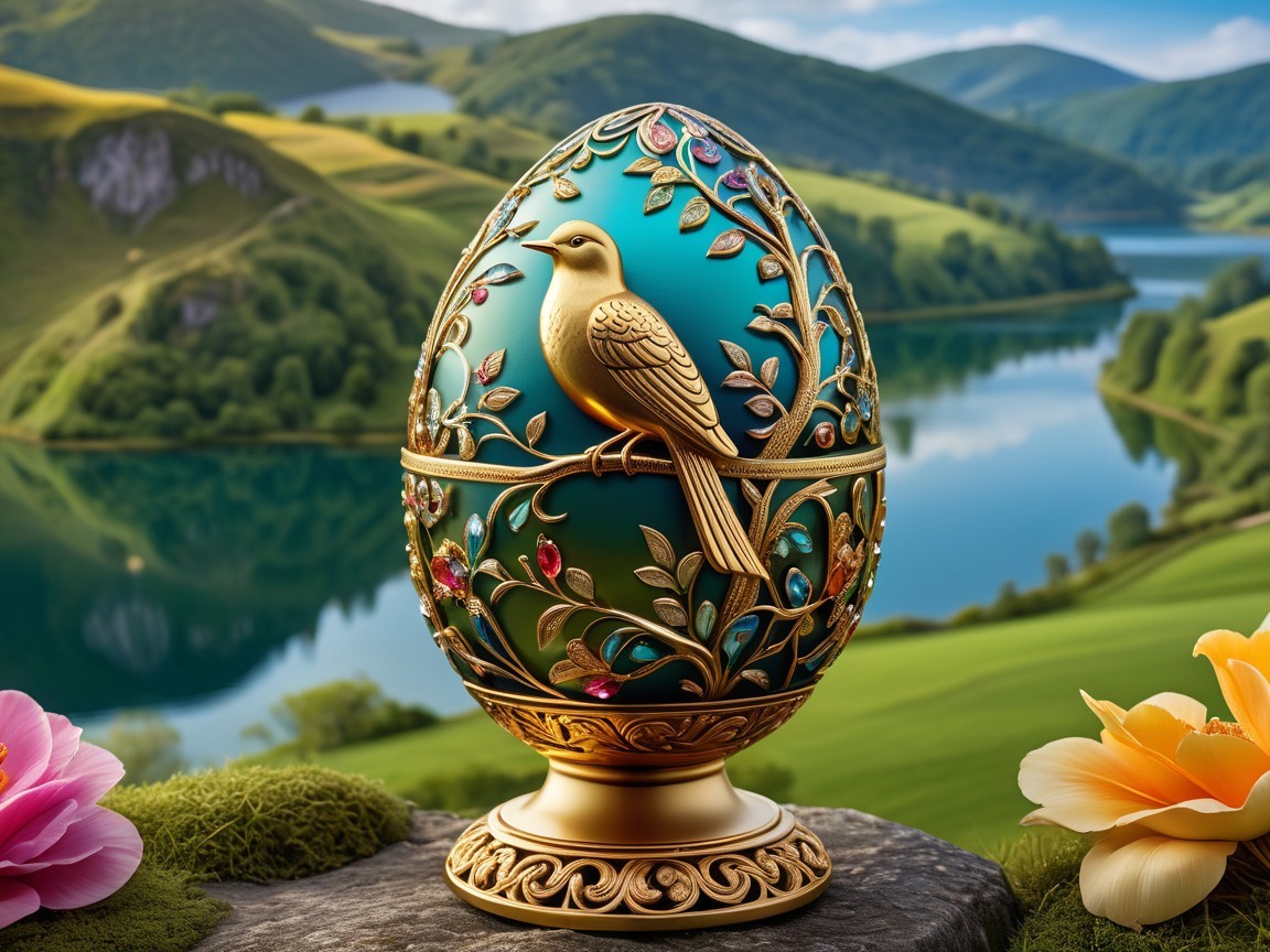 Decorative Egg with Gold Filigree and Gemstones