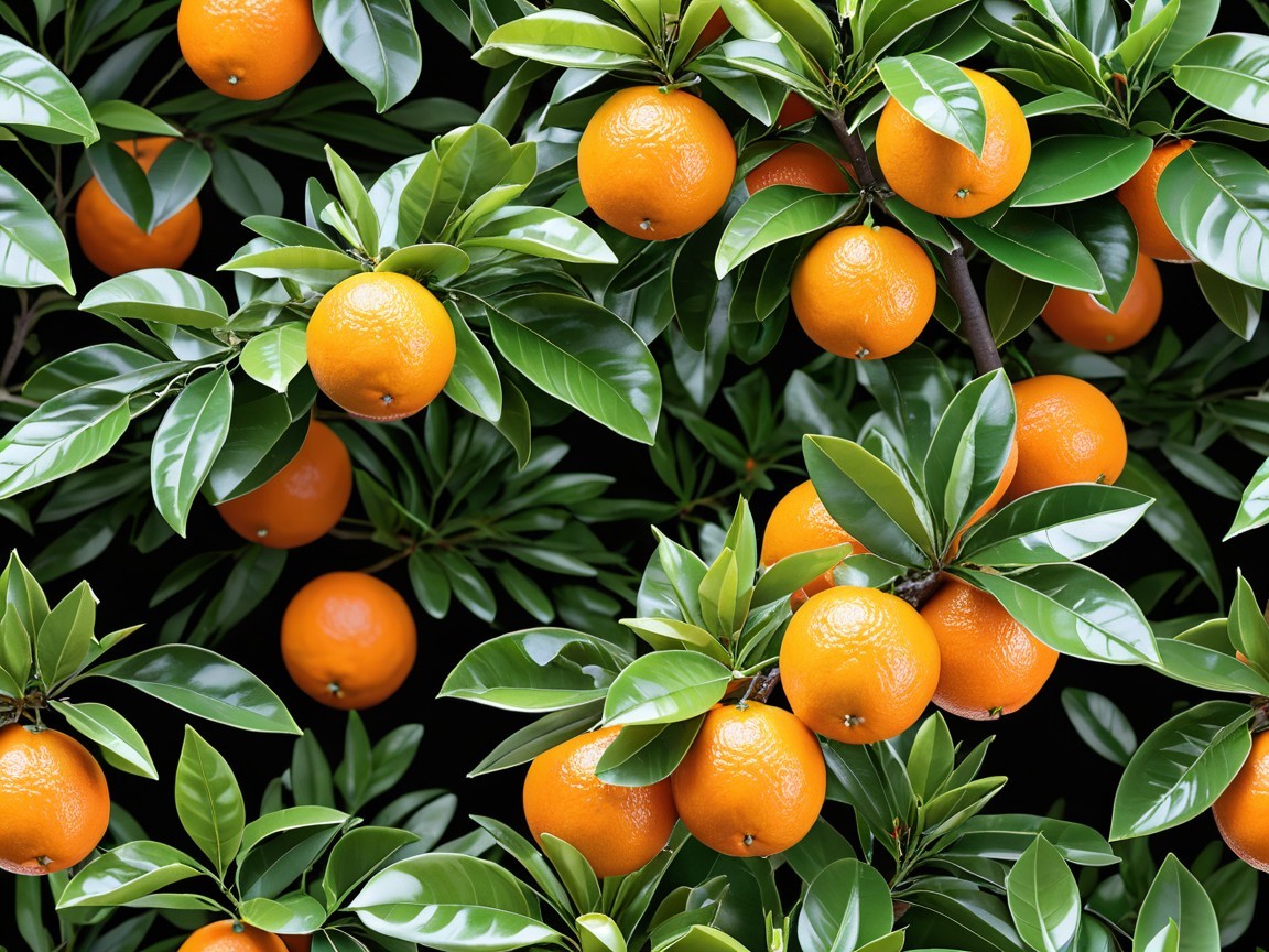 Vibrant Oranges on a Lush Green Tree in Sunlight