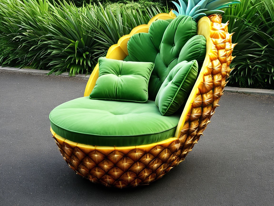 Pineapple-shaped Chair with Plush Green Seat and Cushions