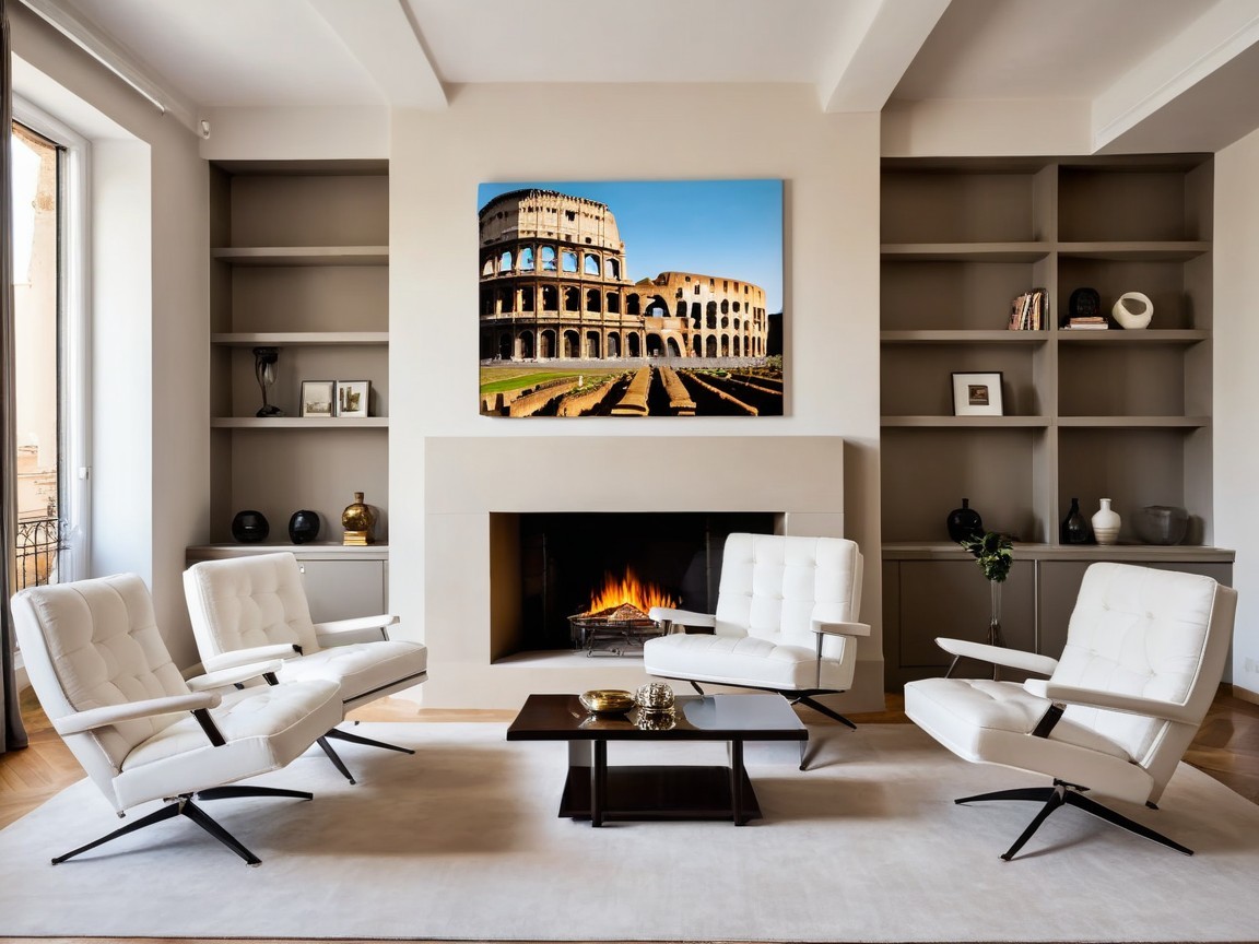 Modern Minimalist Living Room with Colosseum Artwork