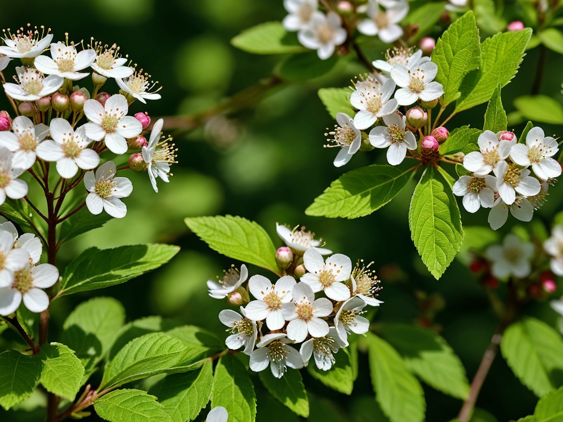 Close-up of Blooming White Flowers with Green Leaves