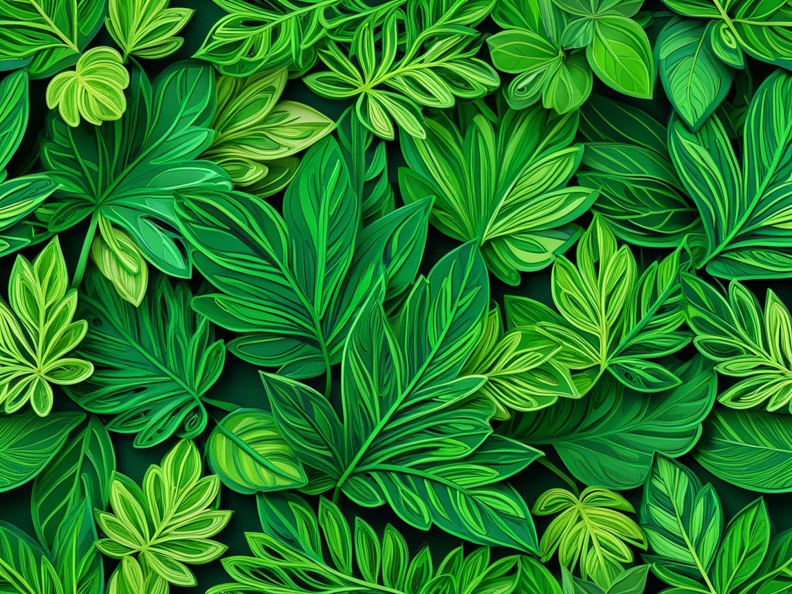 Vibrant Green Leaves with Intricate Textures and Patterns
